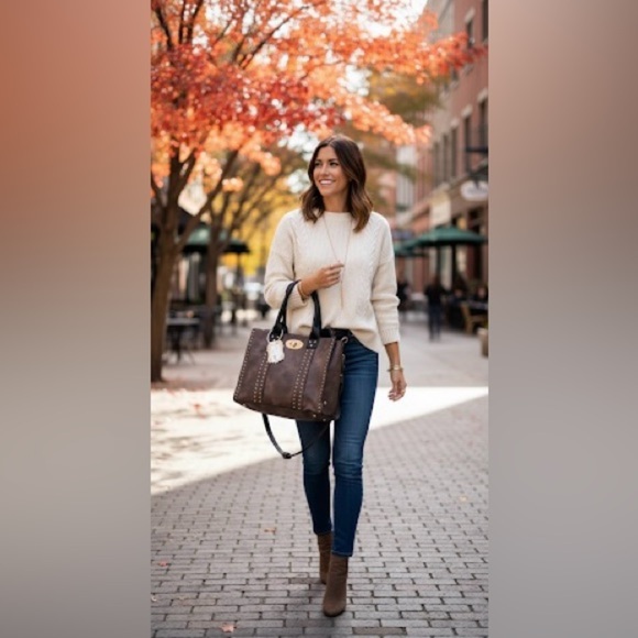 💵 Alyssa Vegan Leather Studded Tote 3 in 1 Brown Western NWT - Picture 15 of 16